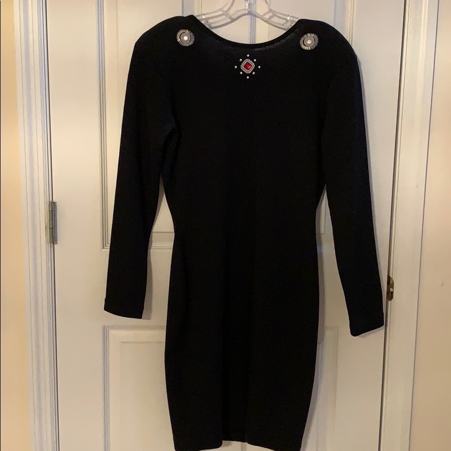 Black Knit Dress With Jewel Embellishments
